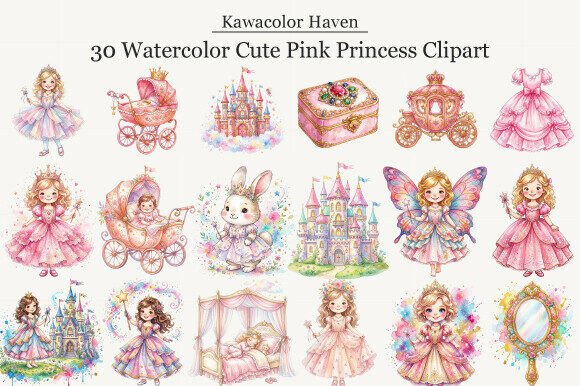 Download Watercolor Cute Pink Princess Clipart - Princess Collection